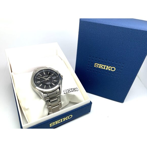 Seiko Men's Watch SKA523 Kinetic Black Dial Date Silver Stainless Steel 40mm - Picture 3 of 14